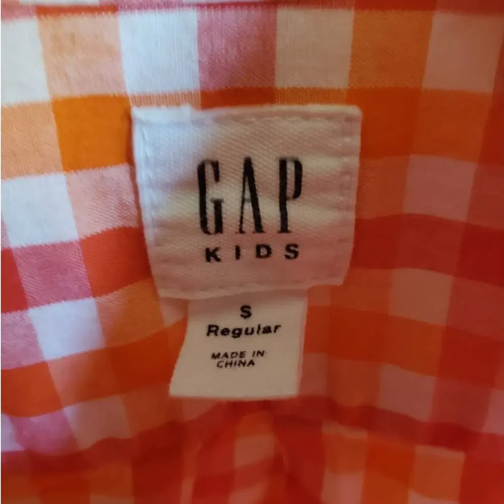 GAP Boy's Plaid Button Down Long Sleeve Shirt Orange Small